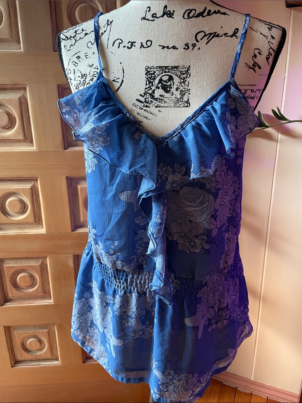 Apt. 9 Blue Floral Ruffle Cami